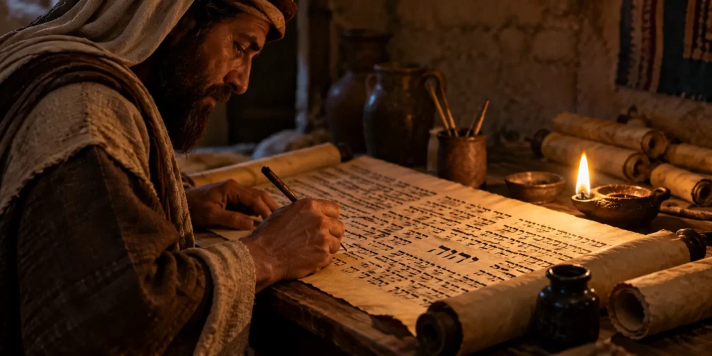 Escriba copiando manuscrito hebraico com YHWH